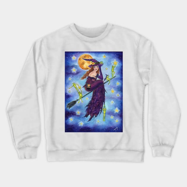 Halloween witch with frogs by Renee Lavoie Crewneck Sweatshirt by ReneeLLavoie